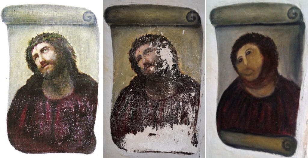 Morre idosa espanhola famosa por restauração peculiar de retrato de Cristo
