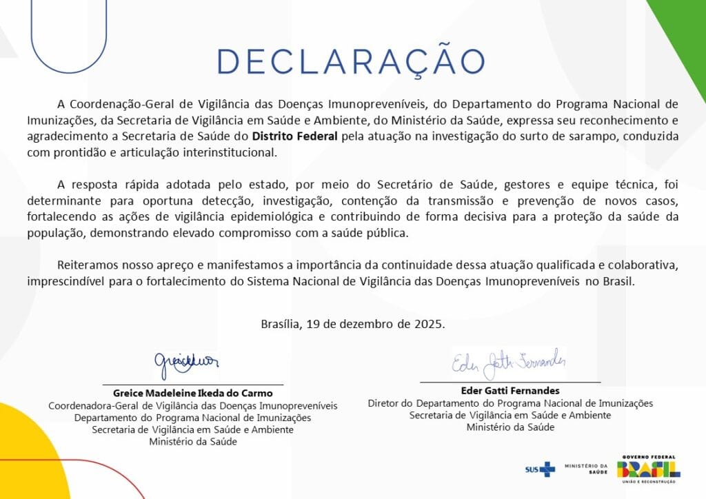 Atuação em surto de sarampo é reconhecida à Saúde do DF