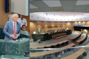 Caiado responde críticas ao Cora em visita à Assembleia: 'só quem não vai lá chama de caixote'