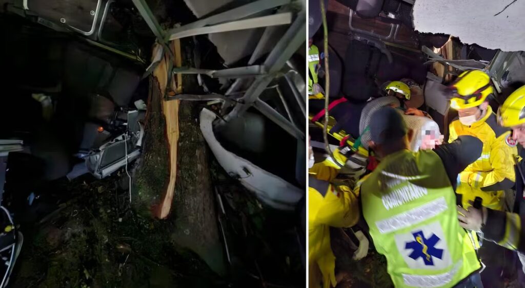 Em Santa Catarina, três pessoas morrem e 13 ficam feridas após ônibus cair em ribanceira