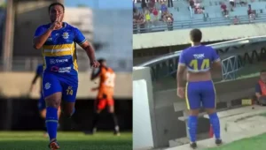 Atacante “acima do peso” marca golaço e comemora mostrando a barriga para a torcida