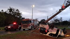 Capotamento de carro mobiliza bombeiros na região central de Brasília
