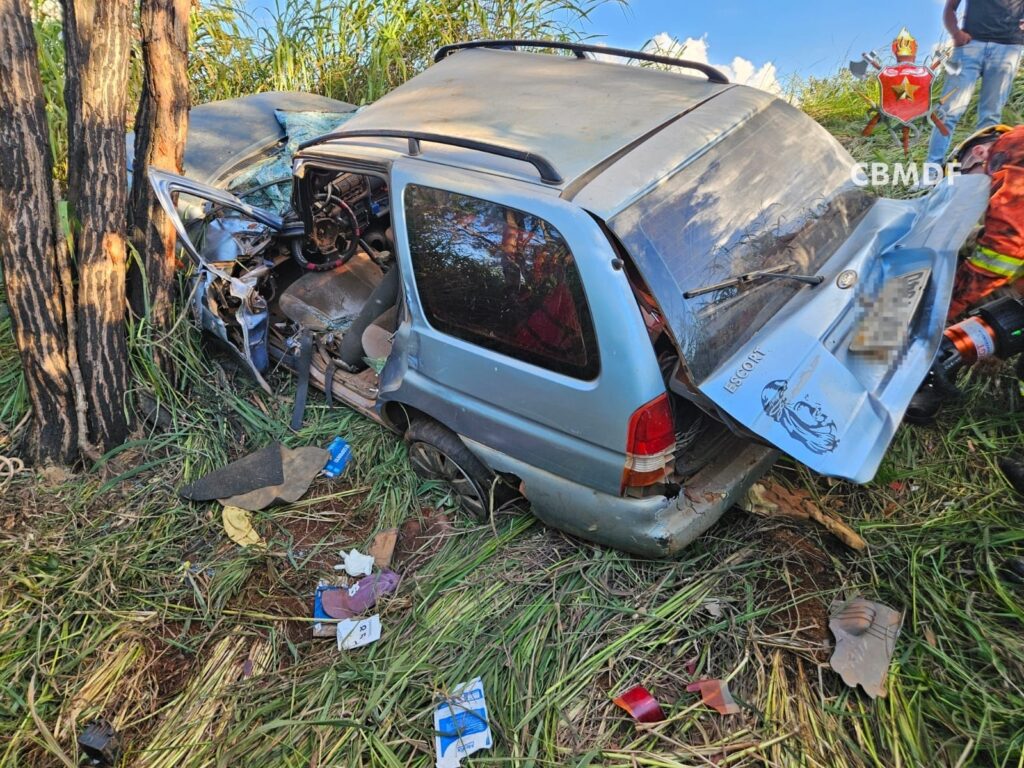 Carro bate em árvore e deixa dois feridos no Paranoá