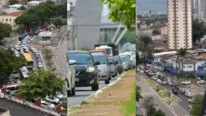 Imagem mostra congestionamentos em diferentes pontos da capital