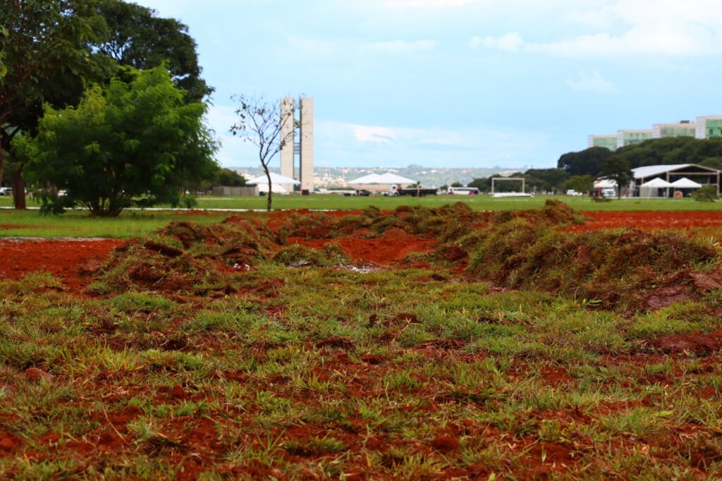 Novacap recupera gramado da Esplanada após danos de evento natalino