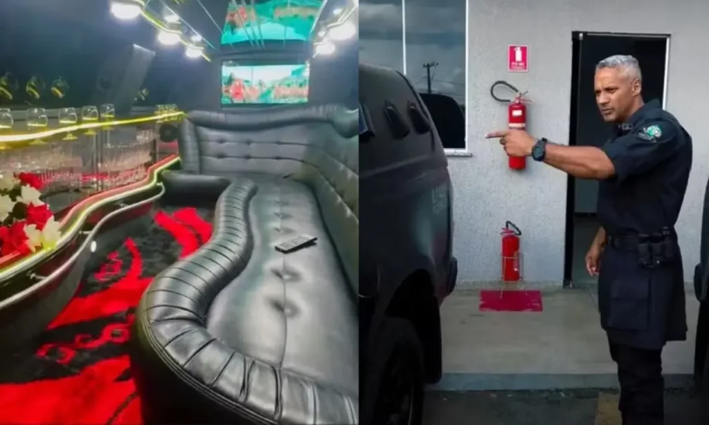 meme do interior luxuoso de camburão da viatura; vídeo