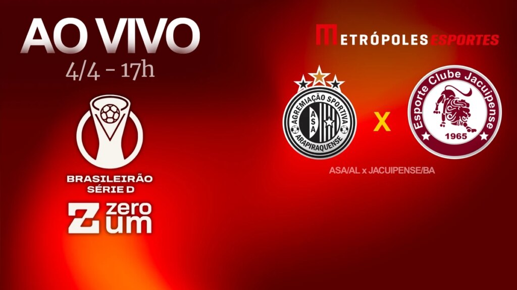 Série D ZeroUm: Metrópoles transmite Asa-AL x Jacuipense-BA ao vivo. Sigo no YouTube