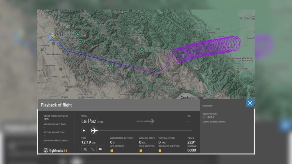 Avião faz mais de 20 círculos em possível ‘voo fantasma’ antes de cair na Bolívia