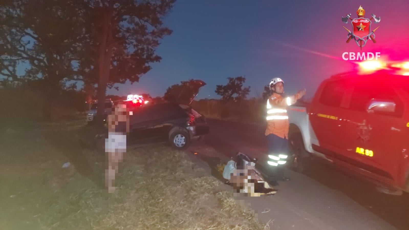 Carro bate em árvore e deixa dois feridos em Sobradinho