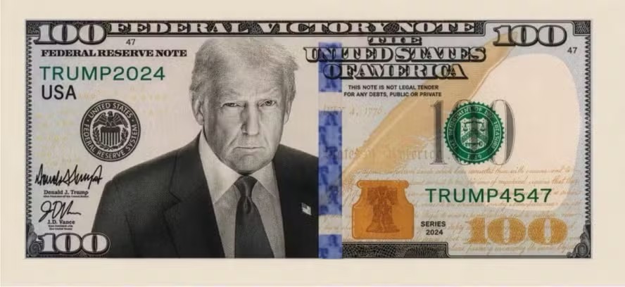 Trump publica imagem de nota de US$ 100 estampada com seu rosto