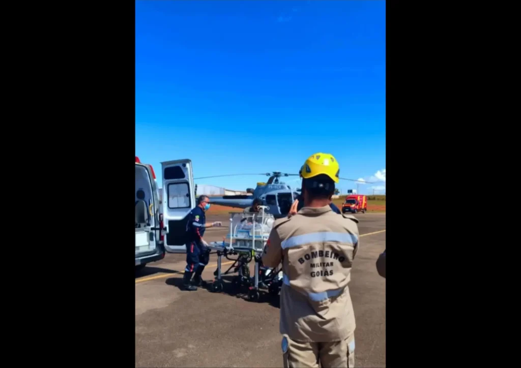 Bebê com dificuldade respiratória grave é transferido de Itaberaí para Goiânia de helicóptero