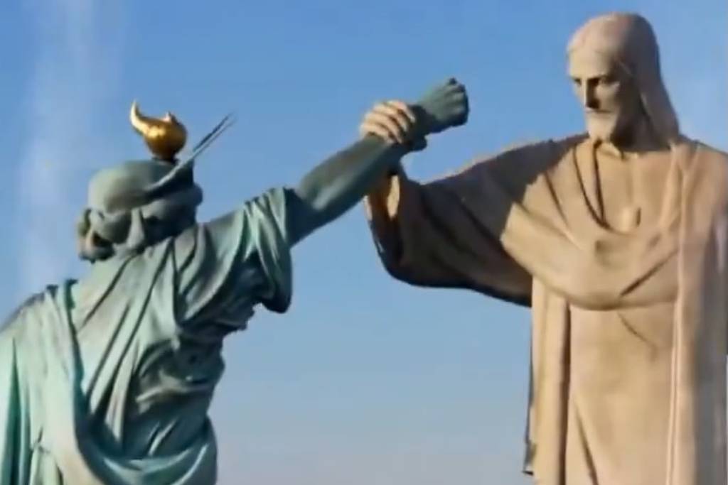 Irã publica vídeo de IA que mostra luta entre Cristo Redentor e Estátua da Liberdade