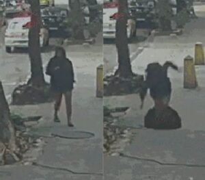 Mulher cai em bueiro no RJ após pisar em tampa