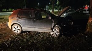 Motorista sai ileso após carro colidir contra árvore no Lago Sul