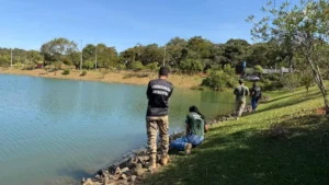 Profissionais vasculhando lago - (Foto: reprodução/Corpo de Bombeiros)