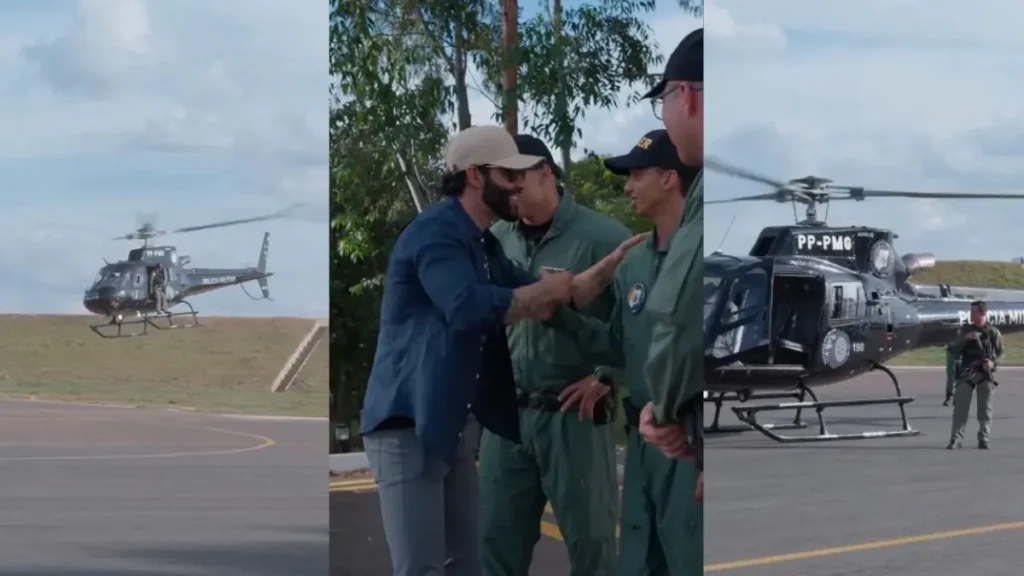 Imagem mostra momento em que sertanejo recebe a equipe
