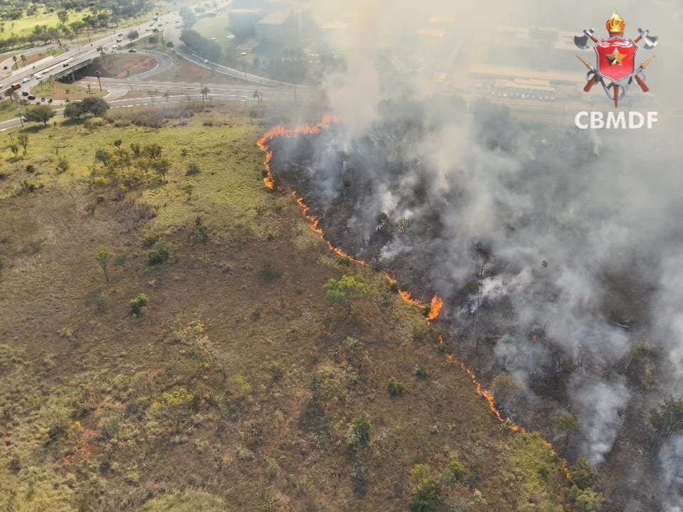 Incêndio em vegetação atinge 22 hectares no Setor de Clubes Sul e mobiliza bombeiros