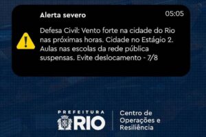 Defesa Civil emite alerta de vento forte no Rio de Janeiro durante a madrugada