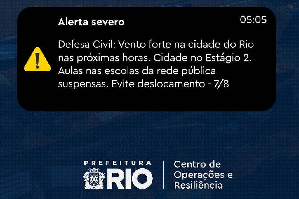 Defesa Civil emite alerta de vento forte no Rio de Janeiro durante a madrugada