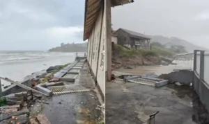 Meteotsunami atinge litoral de SC e causa danos materiais