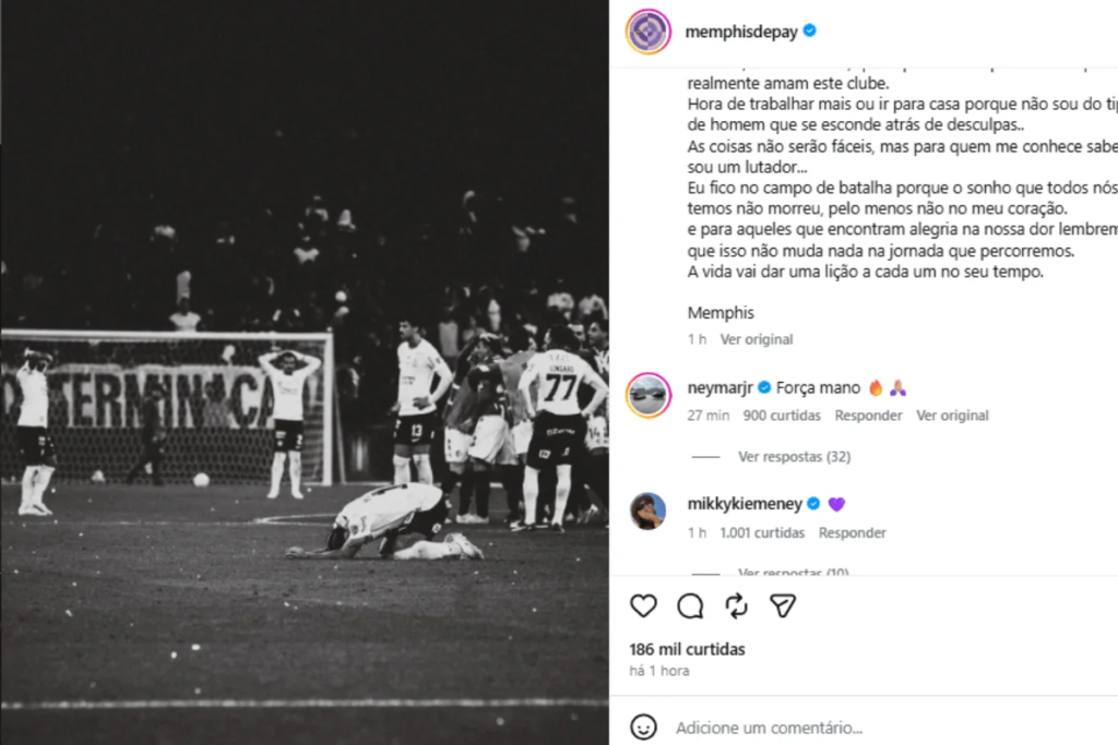 Neymar comenta publicação de Memphis Depay e se solidariza com o jogador