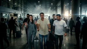 Pessoas caminhando em um terminal de aeroporto com malas, representando a questão judicial sobre parlamentar no exterior.