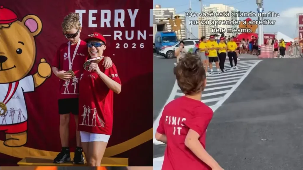 Mãe corre atrás do filho durante corrida escolar no Maranhão